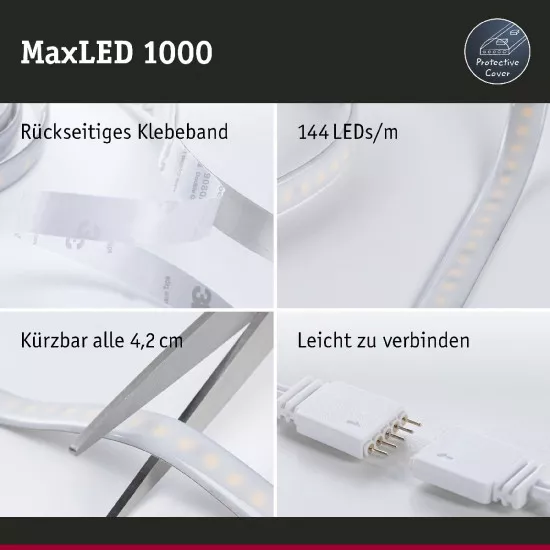 Paulmann 70675 MaxLED 1000 LED Strip Tageslichtweiß Einzelstripe 1m beschichtet IP44 12W 880lm/m 6500K
