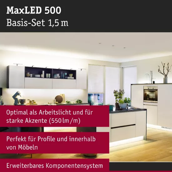 Paulmann 70577 MaxLED 500 LED Strip Warmweiß Basisset 1,5m 9W 550lm/m 2700K 20VA