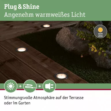 Paulmann 93692 Plug&Shine Bodeneinbauleuchte Floor Eco IP65 3000K 3x1W 24V Silber