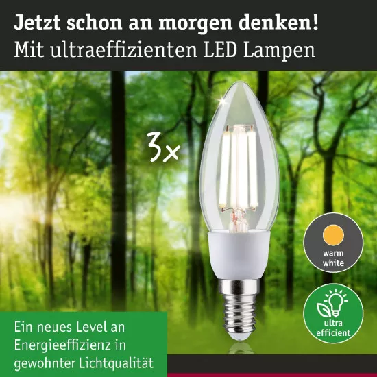 Paulmann 29133 Eco-Line Filament 230V LED Kerze E14 3x525lm 3x2,5W 3000K Klar