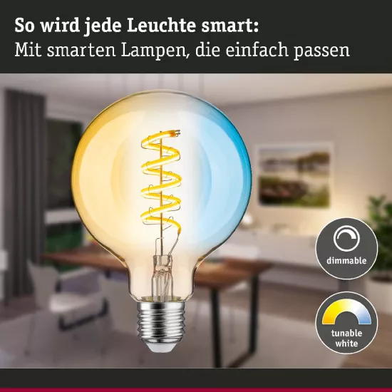 Paulmann 5195 Starterset Zigbee 3.0 Smart Home smik Gateway + LED Birne Filament G95 Tunable White + Schalter