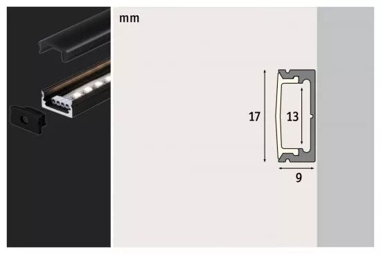 Paulmann 70522 LED Strip Profil Base Schwarzer Diffusor 1m Schwarz
