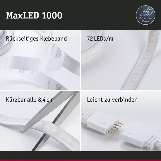 Paulmann 70529 MaxLED 1000 LED Strip RGBW Basisset 3m IP44 33W 1000lm/m 72LEDs/m RGBW 75VA
