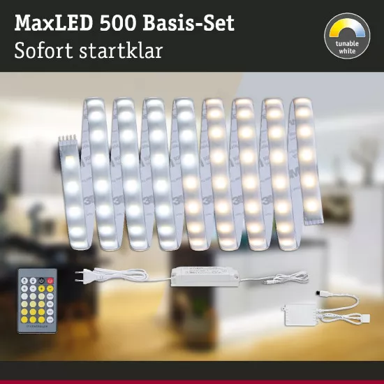 Paulmann 70624 MaxLED 500 LED Strip Tunable White Basisset 3m beschichtet IP44 20W 550lm/m Tunable White 36VA
