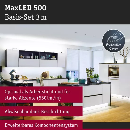 Paulmann 70665 MaxLED 500 LED Strip Tageslichtweiß Basisset 3m beschichtet IP44 18W 440lm/m 6500K 36VA