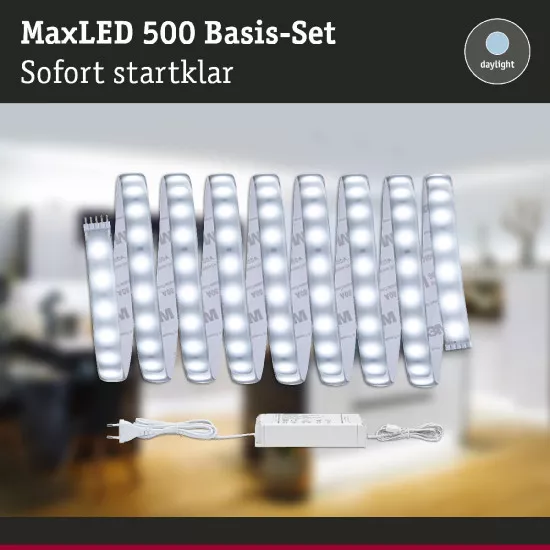 Paulmann 70665 MaxLED 500 LED Strip Tageslichtweiß Basisset 3m beschichtet IP44 18W 440lm/m 6500K 36VA