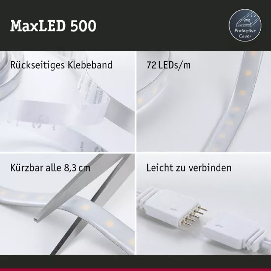 Paulmann 70667 MaxLED 500 LED Strip Tageslichtweiß Basisset 1,5m beschichtet IP44 9W 440lm/m 6500K 20VA
