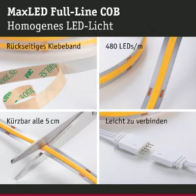 Paulmann 71045 MaxLED 500 LED Strip Full-Line COB Basisset 1,5m 10W 750lm 480LEDs/m 2700K 25VA