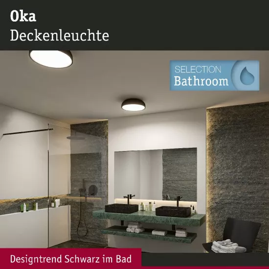 Paulmann 71084 Selection Bathroom LED Deckenleuchte Oka IP44 White Switch 950lm 230V 24W Schwarz matt