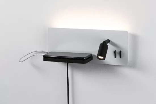 Paulmann 71103 LED Wandleuchte Serra USB C 2700K 650lm / 200lm 230V 5,5 / 1x2,6W dimmbar Weiß matt/Schwarz matt