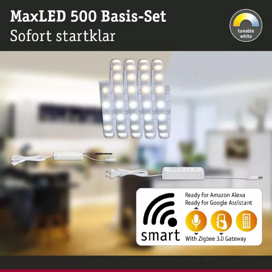 Paulmann 78871 MaxLED 500 LED Strip Smart Home Zigbee Tunable White beschichtet Basisset 1,5m IP44 9W 825lm 60LEDs/m 20VA