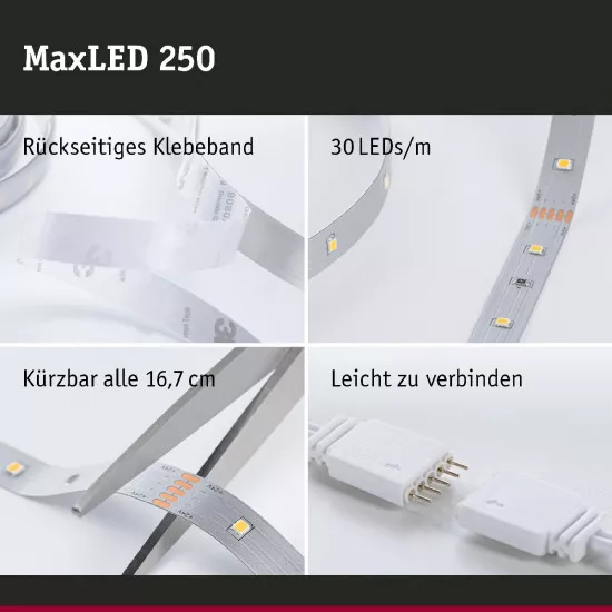 Paulmann 79858 MaxLED 250 LED Strip Tageslichtweiß Einzelstripe 2,5m 10W 300lm/m 6500K