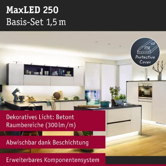 Paulmann 79868 MaxLED 250 LED Strip Warmweiß Basisset 1,5m beschichtet IP44 6W 240lm/m 2700K 24VA