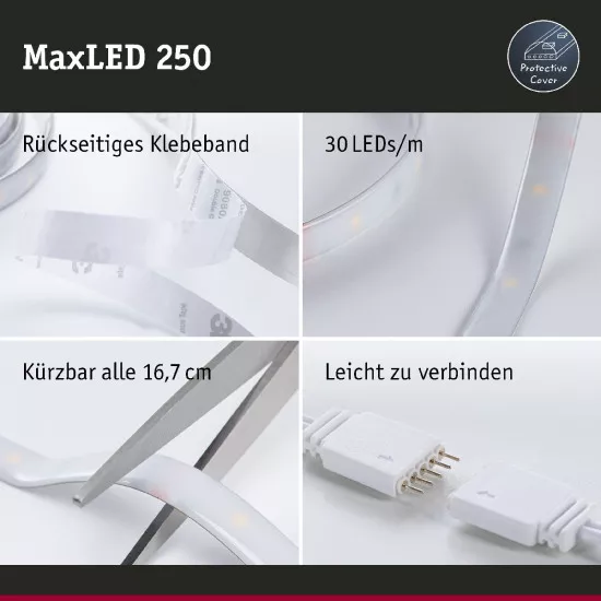 Paulmann 79868 MaxLED 250 LED Strip Warmweiß Basisset 1,5m beschichtet IP44 6W 240lm/m 2700K 24VA