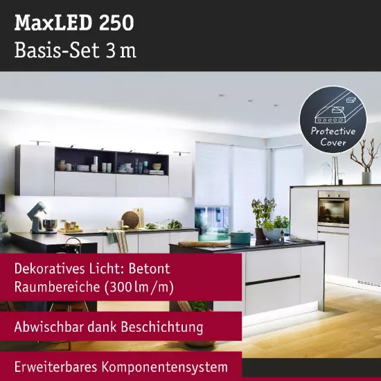 Paulmann 79873 MaxLED 250 LED Strip Tageslichtweiß Basisset 3m beschichtet IP44 12W 240lm/m 6500K 24VA
