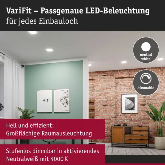 Paulmann 79955 VariFit LED Einbaupanel Veluna Edge IP44 eckig 200x200mm 1500lm 4000K Weiß dimmbar