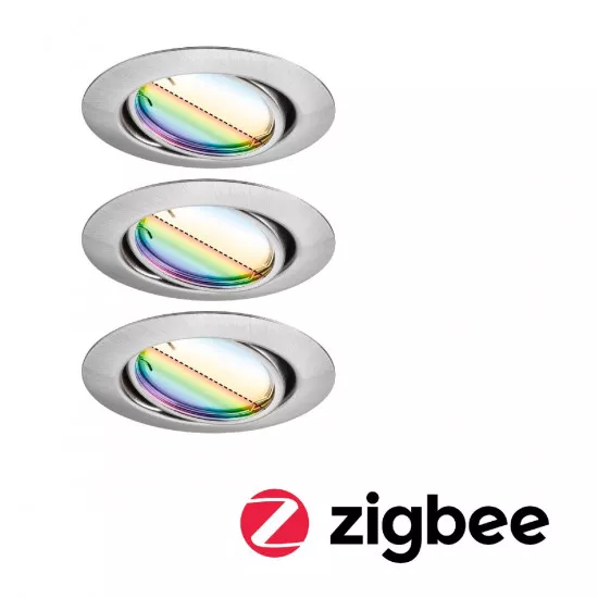 Paulmann 92467 LED Einbauleuchte Smart Home Zigbee Base Coin Basisset schwenkbar rund 90mm 20° 3x4,9W 3x420lm 230V dimmbar RGBW+ Eisen gebürstet
