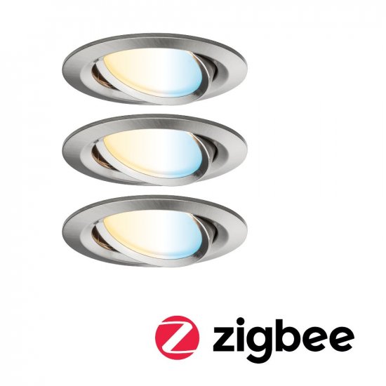 Paulmann 92962 SmartHome Zigbee LED Einbauleuchten-Set Nova Plus 3x6,5W Eisen gebürstet