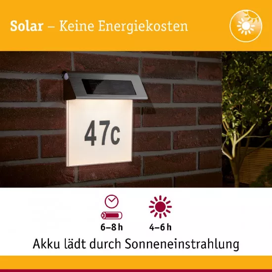 Paulmann 93765 Outdoor Solar Hausnummernleuchte LED Edelstahl, Weiß, 1er Set