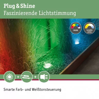 Paulmann 94274 Plug & Shine LED Bodeneinbauleuchte Smart Home Zigbee 3.0 RGBW Einzelspot IP65 RGBW+ 3,6W Silber