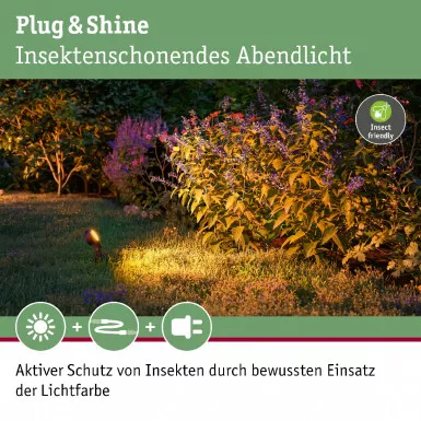 Paulmann 94728 Plug & Shine LED Gartenstrahler Sting Einzelspot Insektenfreundlich IP67 2200K 6,3W Anthrazit
