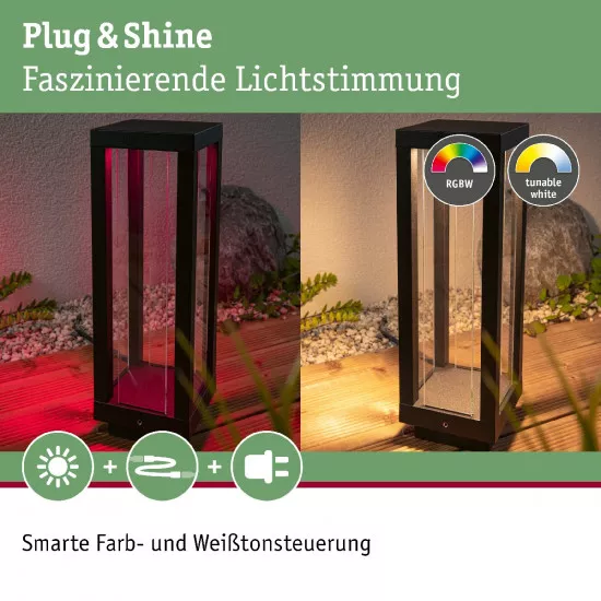 Paulmann 94753 Plug & Shine Laterne Smart Home Zigbee 3.0 Classic Einzelleuchte IP44 RGBW 2W Anthrazit