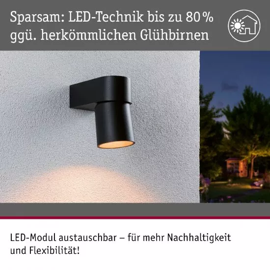 Paulmann 94821 LED Außenwandleuchte Kimu insektenfreundlich IP44 80mm 2200K 7,8W 500lm 230V 70° Anthrazit Aluminium