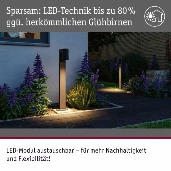 Paulmann 94823 LED Pollerleuchte Kimu insektenfreundlich IP44 822mm 2200K 7,8W 500lm 230V 70° Anthrazit Aluminium