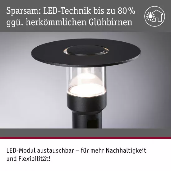 Paulmann 94835 LED Pollerleuchte Sienna Bewegungsmelder mit Hochfrequenz-Sensor seewasserresistent IP44 780mm 3000K 9W 400lm