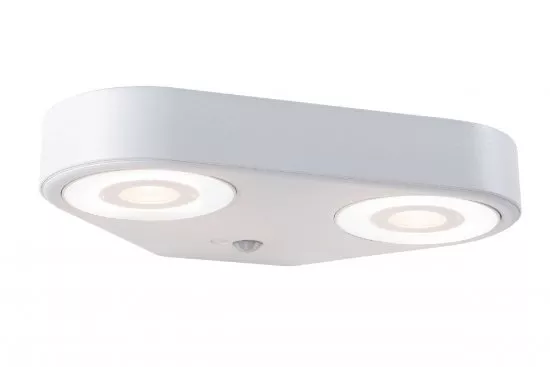 Paulmann 94868 LED Außenwandleuchte Silma Bewegungsmelder Zweifacher Lichtaustritt IP44 280x176mm 3000K 2x5,5 / 2x0,7W 2x600lm 230V Weiß Aluminium