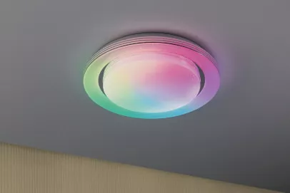 Paulmann 70546 LED Deckenleuchte Rainbow mit Regenbogeneffekt RGBW 2650lm 230V 22W Chrom/Weiß