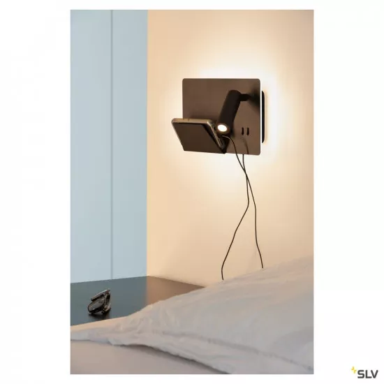SLV Somnila Spot Indoor LED Wandaufbauleuchte 3000K schwarz Version links inkl. USB Anschluss