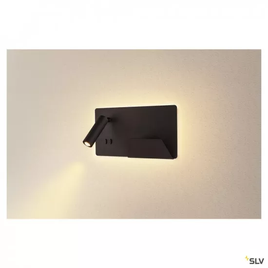 SLV Somnila Spot Indoor LED Wandaufbauleuchte 3000K schwarz Version rechts inkl. USB Anschluss
