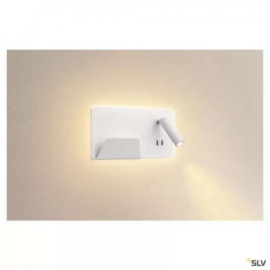SLV Somnila Spot Indoor LED Wandaufbauleuchte 3000K weiß Version links inkl. USB Anschluss