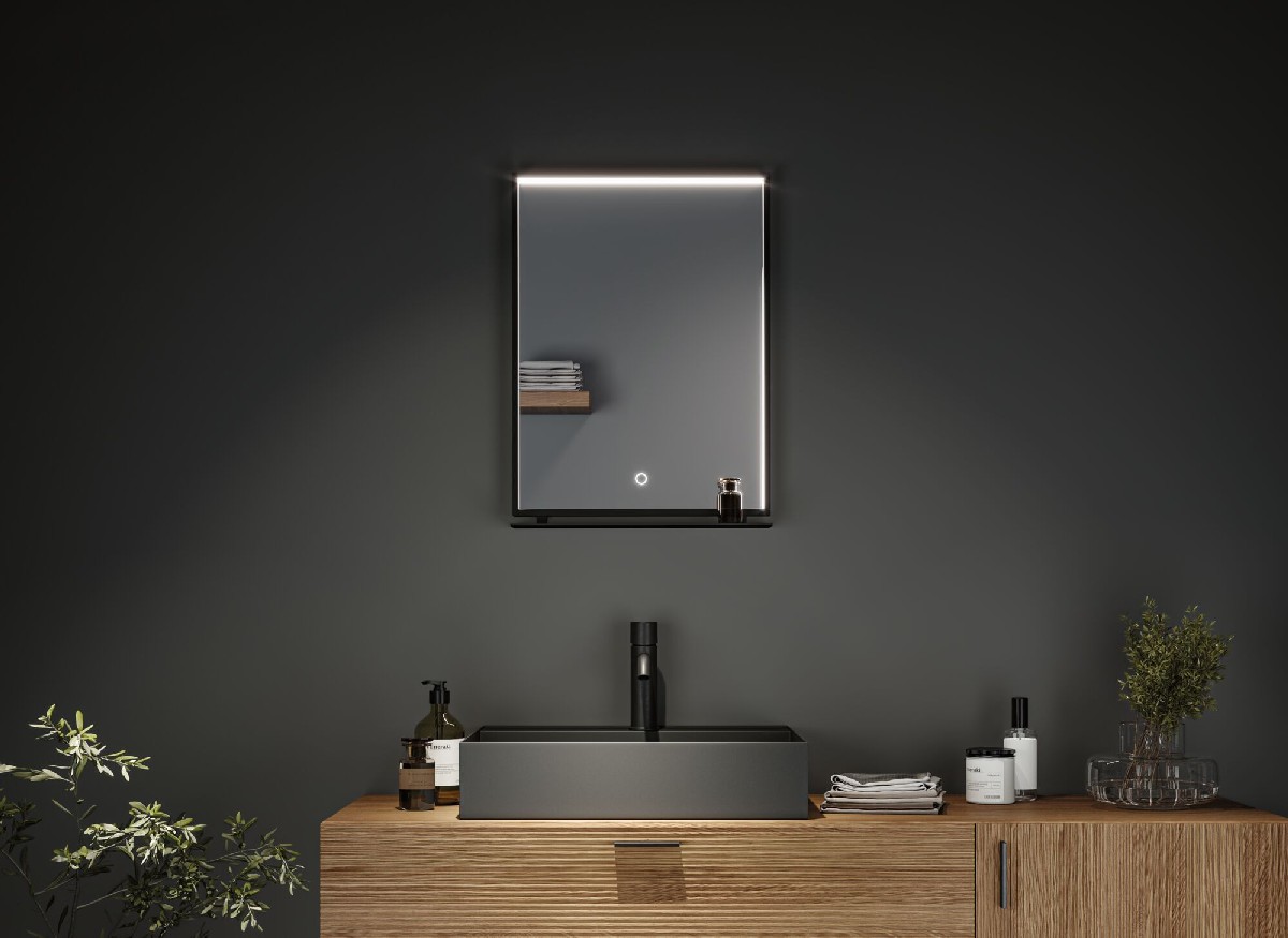 LED-Badspiegel in schwarz