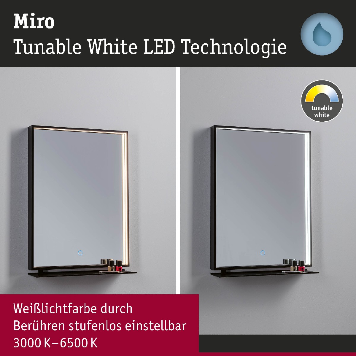 Paulmann 71093 LED IP44 White Tunable Miro Leuchtspiegel