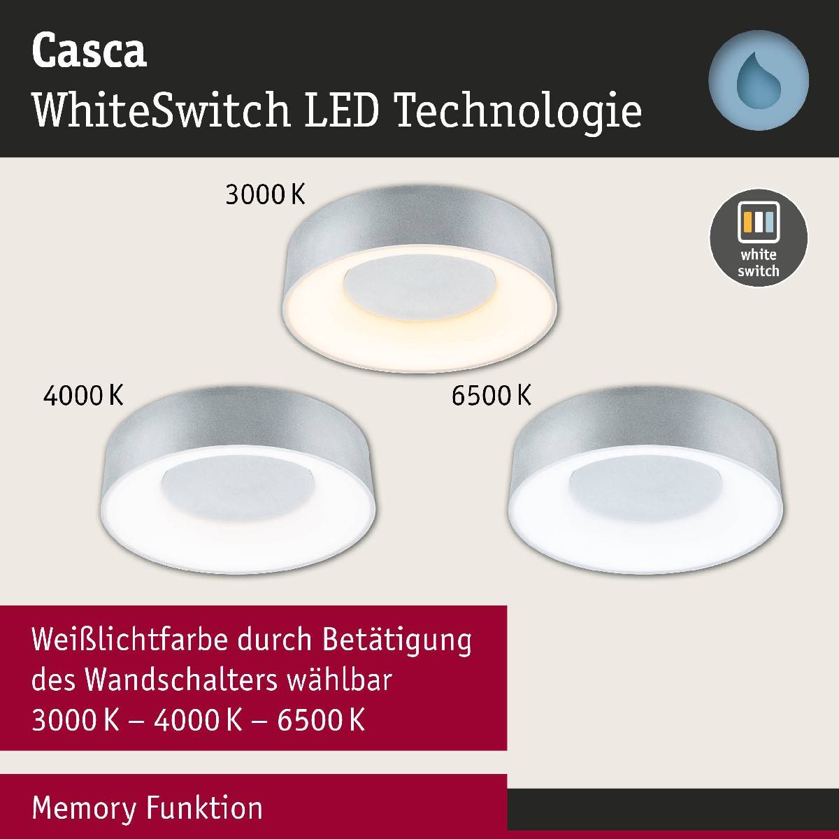 IP44 Deckenleuchte 71095 White Paulmann Switch LED Casca