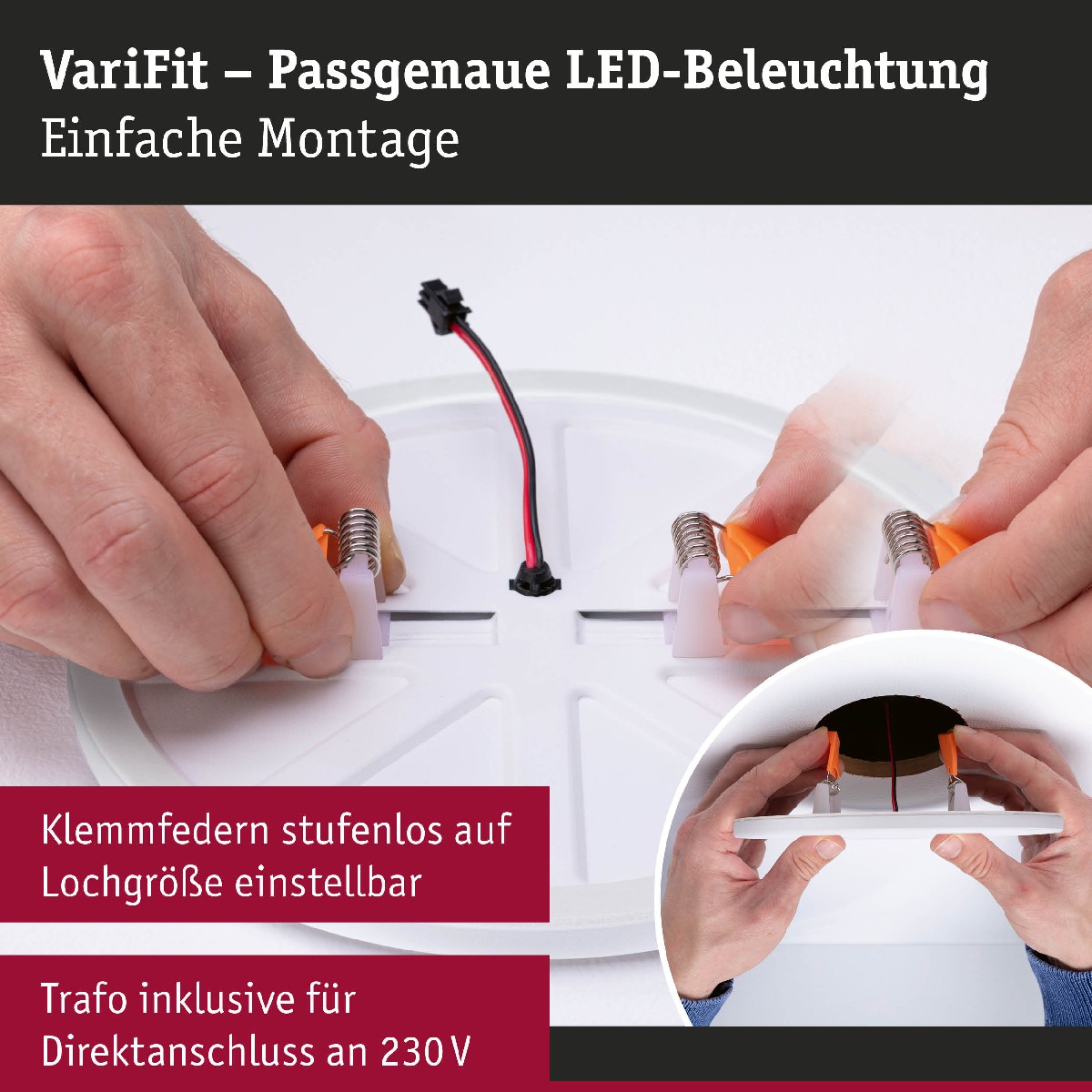Paulmann 79946 VariFit LED Einbaupanel Veluna Edge IP44 rund 200mm