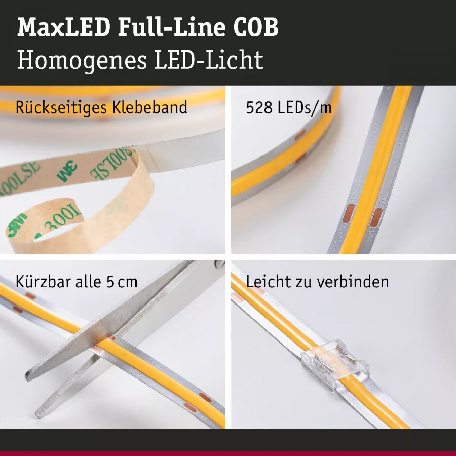 Paulmann 71047 MaxLED 500 LED Strip Full-Line COB Einzelstripe 2,5m 15W 1250lm 480LEDs/m 2700K