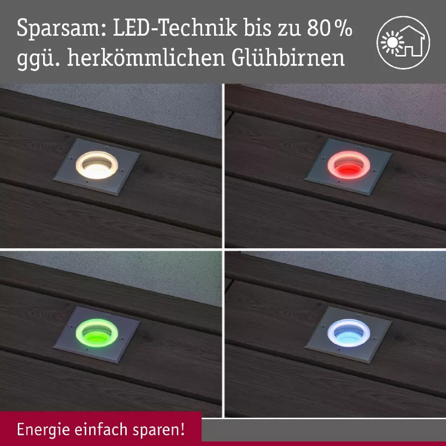 Paulmann 94846 LED Bodeneinbauleuchte Smart Home Zigbee 3.0 Floor IP67 eckig 110x110mm RGBW+ 4,9W 300lm 230V Eisen gebürstet Aluminium