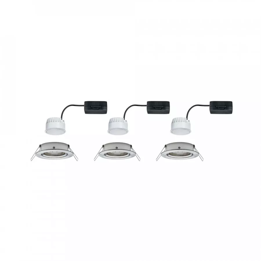 Paulmann 93447 LED Einbauleuchte Nova Coin Basisset schwenkbar rund 84mm 50° Coin 3x6W 3x470lm 230V 2700K Eisen gebürstet