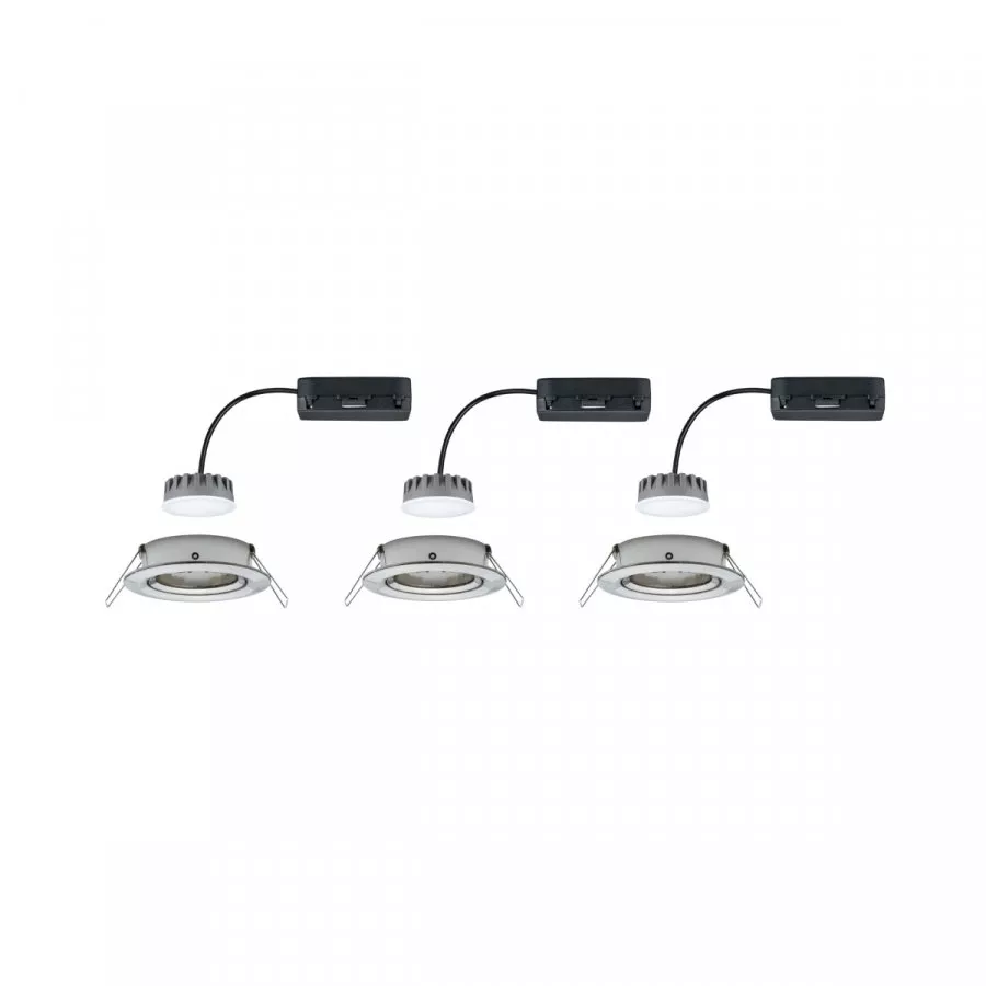 Paulmann 93878 LED Einbauleuchte Nova Plus Coin Basisset schwenkbar rund IP23 84mm 50° 3x6W 3x470lm 230V dimmbar 2700K Eisen gebürstet