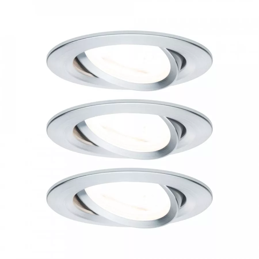 Paulmann 93469 LED Einbauleuchte 3-Step-Dim Nova Basisset schwenkbar rund 84mm 50° GU10 3x6,5W 3x460lm 230V dimmbar 2700K Alu gedreht