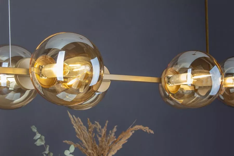 ECO-LIGHT Hängeleuchte Pluto 6xE14 Metall /Glas Gold / Amber