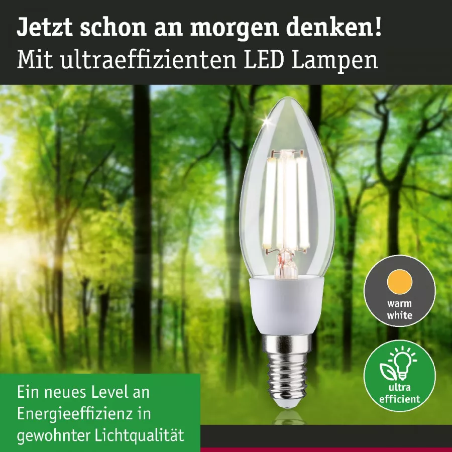 Paulmann 29128 Eco-Line Filament 230V LED Kerze E14 525lm 2,5W 3000K Klar