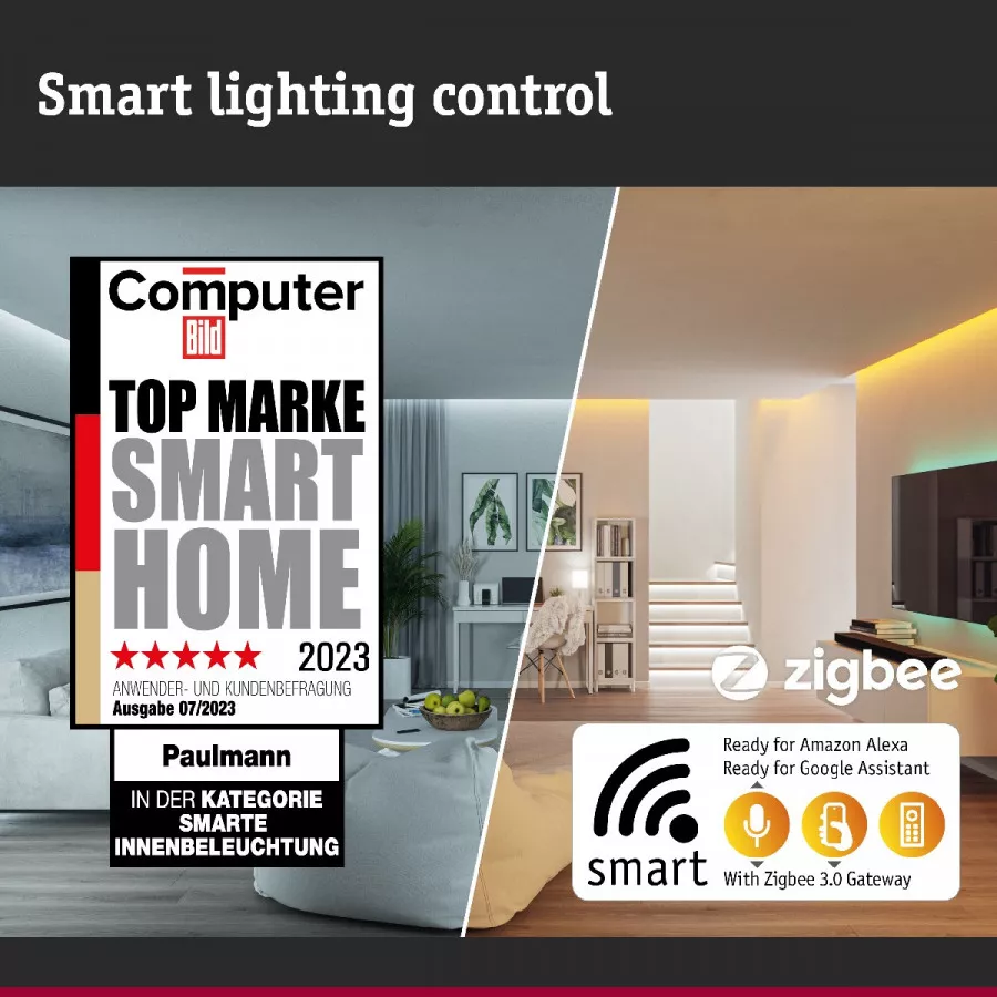 Paulmann 5192 Starterset Smart Home Zigbee 3.0 LED Birne Gateway + Filament 230V LED Birne E27 RGBW + Schalter