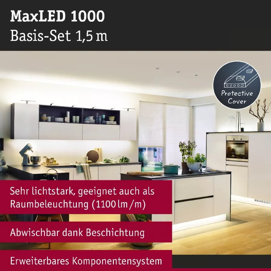 Paulmann 70672 MaxLED 1000 LED Strip Warmweiß Basisset 1,5m beschichtet 18W 880lm/m 2700K 36VA