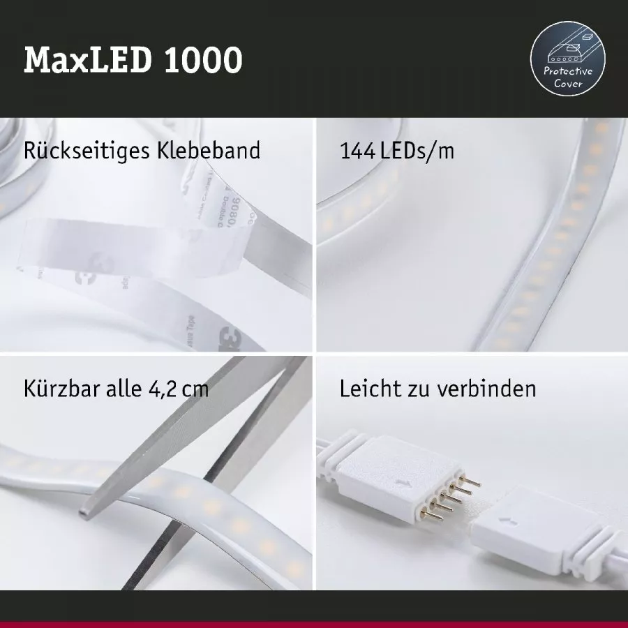 Paulmann 70672 MaxLED 1000 LED Strip Warmweiß Basisset 1,5m beschichtet 18W 880lm/m 2700K 36VA