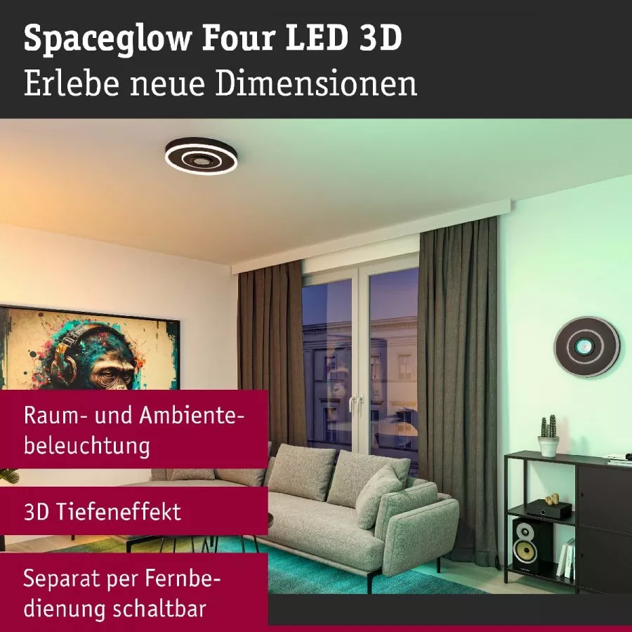 Paulmann 71039 LED Deckenleuchte Spaceglow RGB+ 320lm / 800lm 230V 22W Schwarz matt