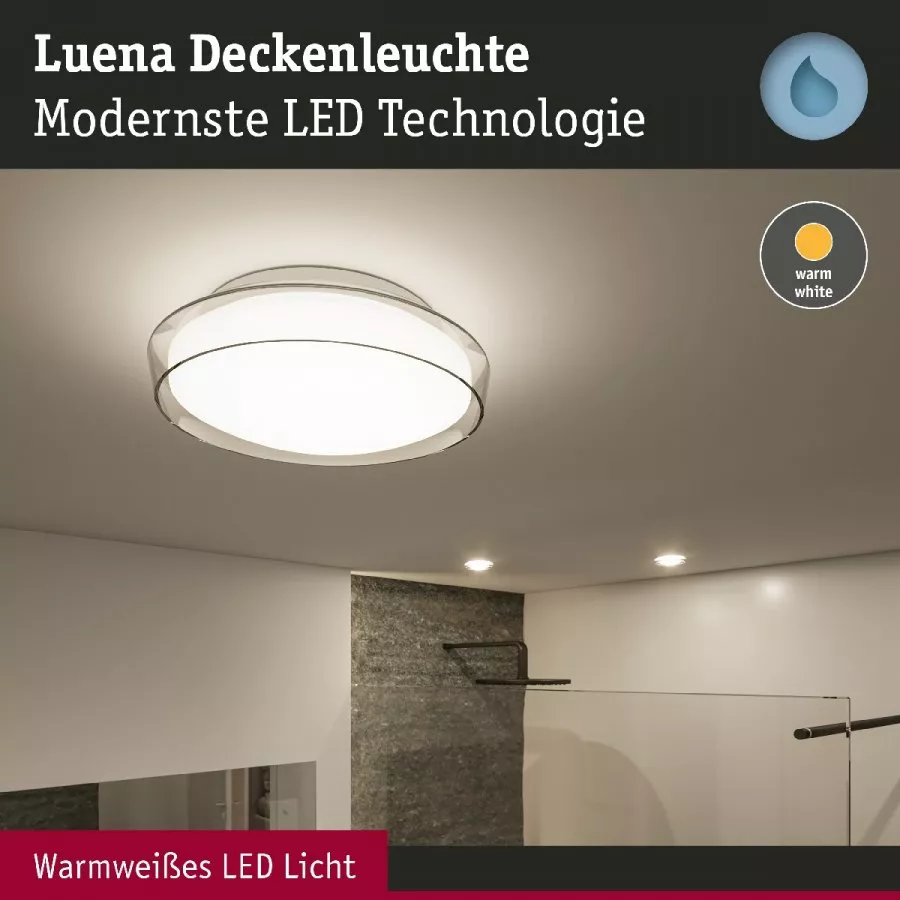 Paulmann 71075 Selection Bathroom LED Deckenleuchte Luena IP44 3000K 860lm 230V 16,5W Glas/Chrom